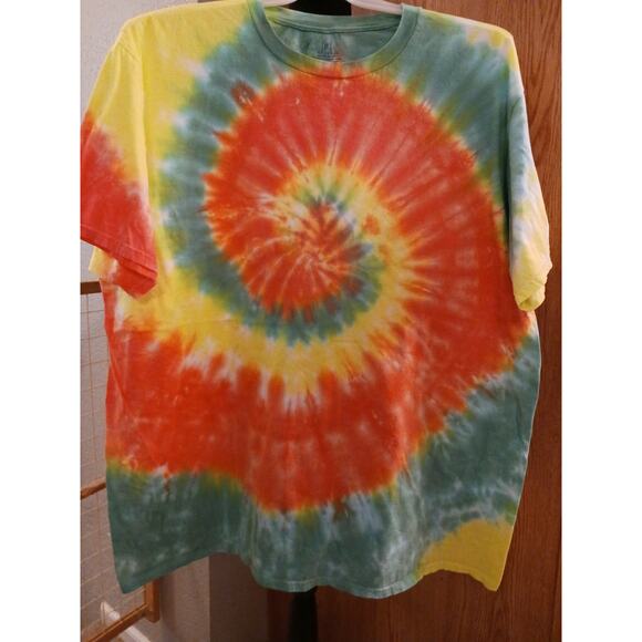 Spiral Tie Dye T-Shirt Peach Aqua and Yellow Size 3XL - Picture 2 of 5